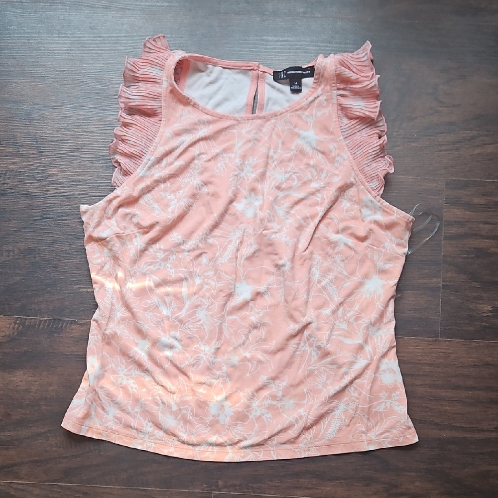INC International Concepts Ruffled Pink Sleeveless Tank